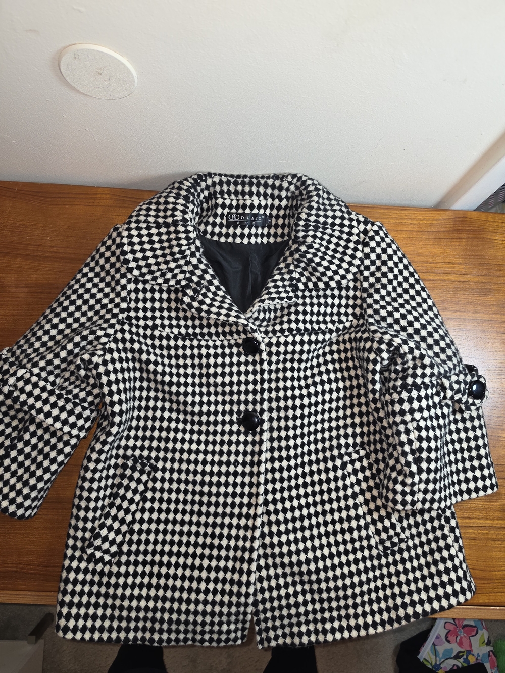 Bass Black and White Checkerboard Pea Coat